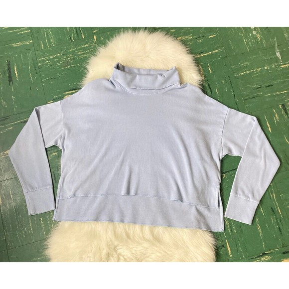 American Eagle Blue Thermal Shirt Womens Small Waffle Knit Stretch Hi Lo Winter - Picture 6 of 8